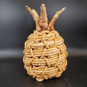 Vintage Wicker Pineapple Basket Boho Rattan Tropical Decor